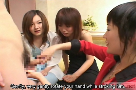 CFNM Japanese teacher shows how to give handjob